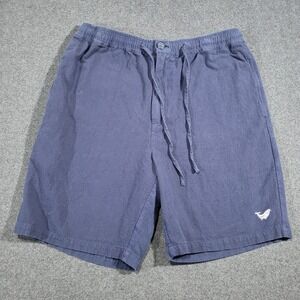 Yiume Linen Cotton Shorts Men Medium Blue Bermuda Drawstring Beach Hawaiian